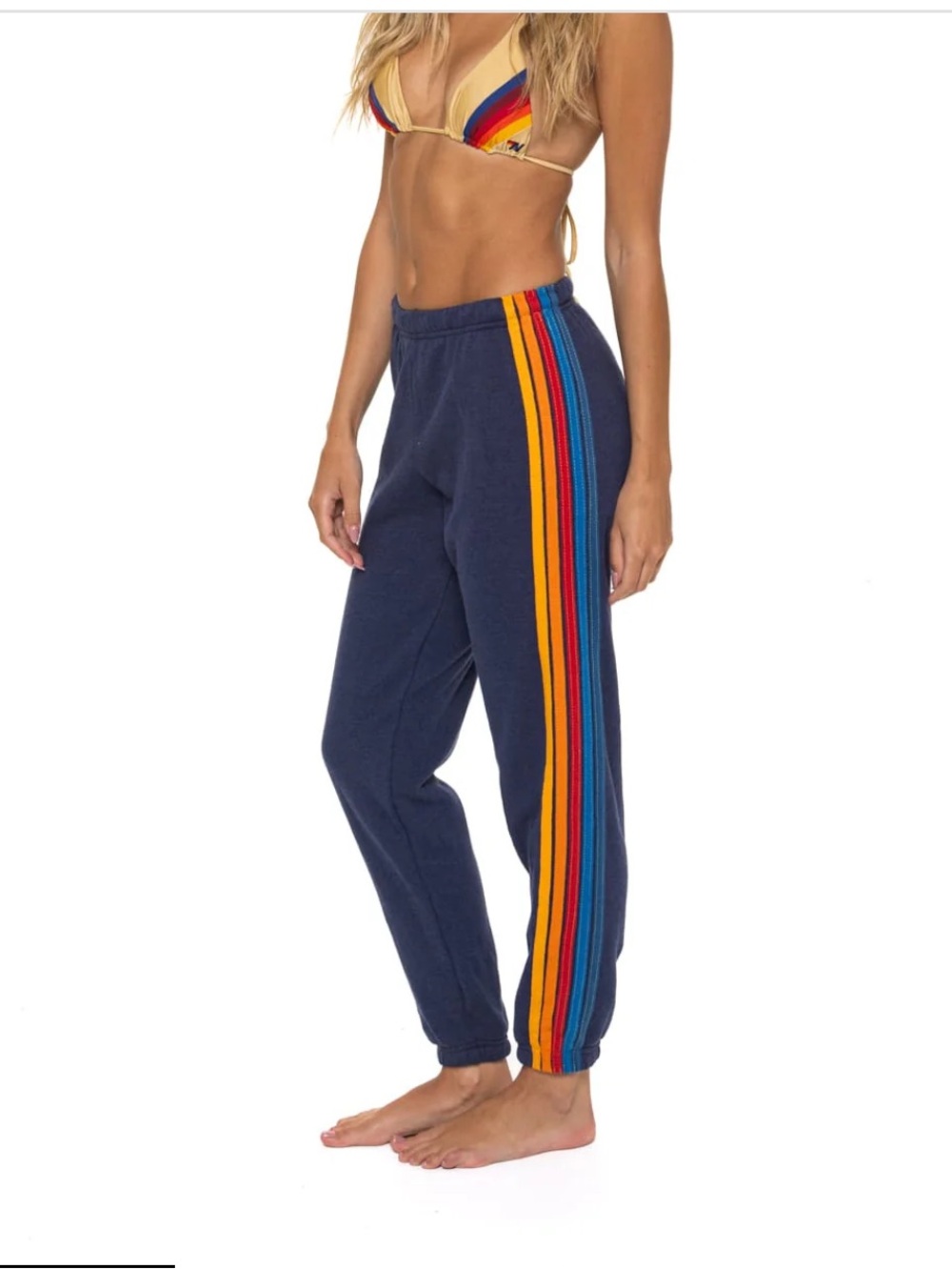 Aviator Nation Navy 5 stripe jogging pants.